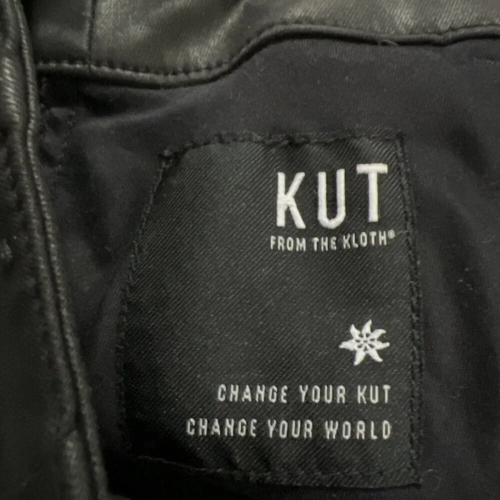 KUT FROM THE KLOTH Sz 12L Reese Black Faux Leather Zip Ankle Straight‎ Leg Pants